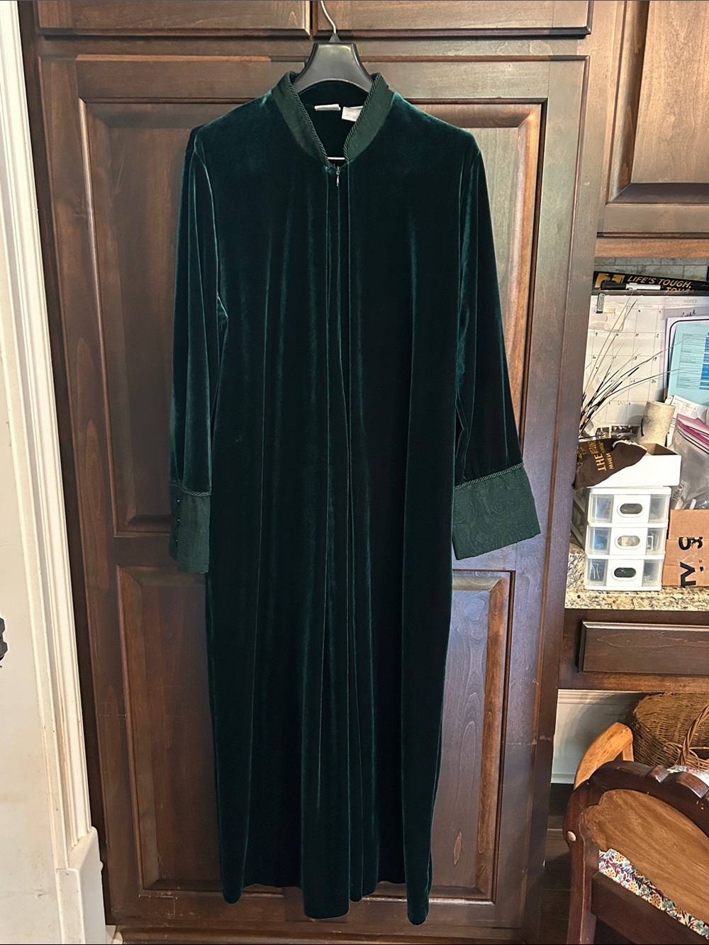 Adonna Sz S Emerald Green Velvet Long House Coat Robe